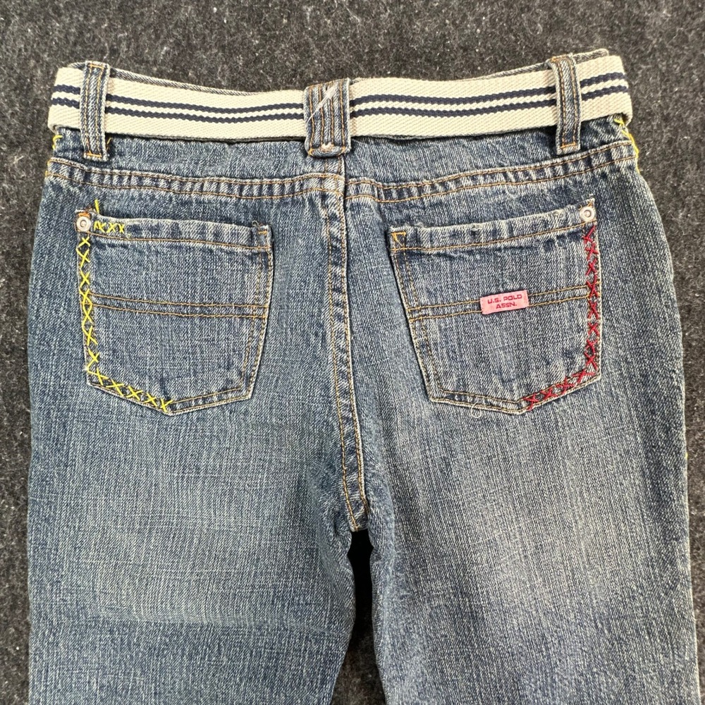 U.S. Polo Assn Jeans Girls 12 Blue Ramie Cotton Y2K Butterfly Embroidered Belted - Picture 15 of 16